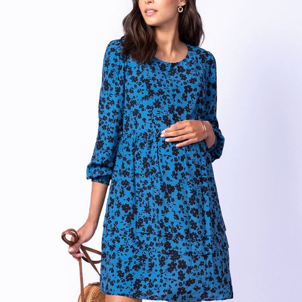 Seraphine Blue Floral Maternity Nursing Dress, size 4